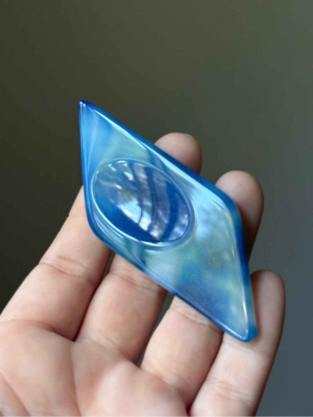 Blue Dyed Sliced Agate Worry Stone Diamond Handheld Shaped Pocket Fidget
